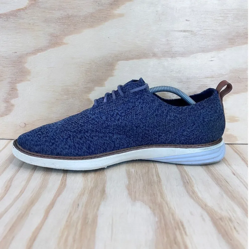 Cole Haan Dark Blue Knit Derby Sneakers with Brown Trim